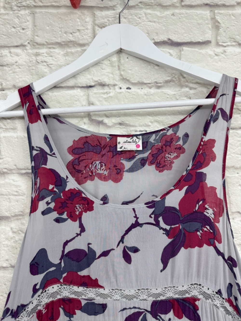Free People Voile & Lace Trapeze Slip Dress Gray Red Floral Boho Size Small - Picture 2 of 14